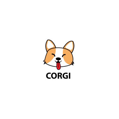 Corgi köpek yüz simgesi, logo vektör çizim