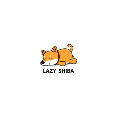 Tembel köpek, şirin shiba Inu köpek yavrusu uyku simgesi, logo tasarımı, vektör çizim