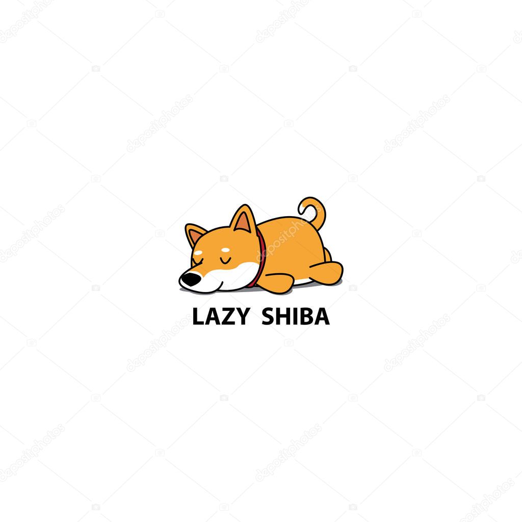 Lazy dog, cute shiba inu puppy sleeping icon, logo design, vector illustration