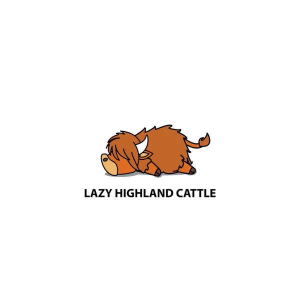 Preguiçoso Gado Highland Bonito Ícone Dormir Vaca Highland Design Logotipo — Vetor de Stock