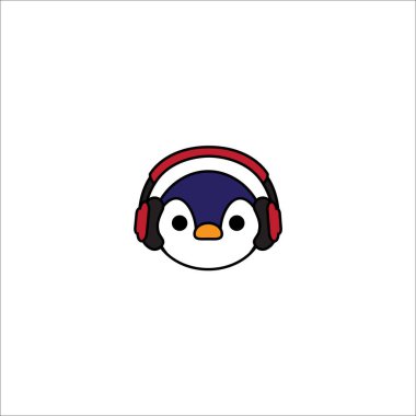 Sevimli penguen karikatür kırmızı kulaklık kutsal kişilerin resmi, vektör çizim ile