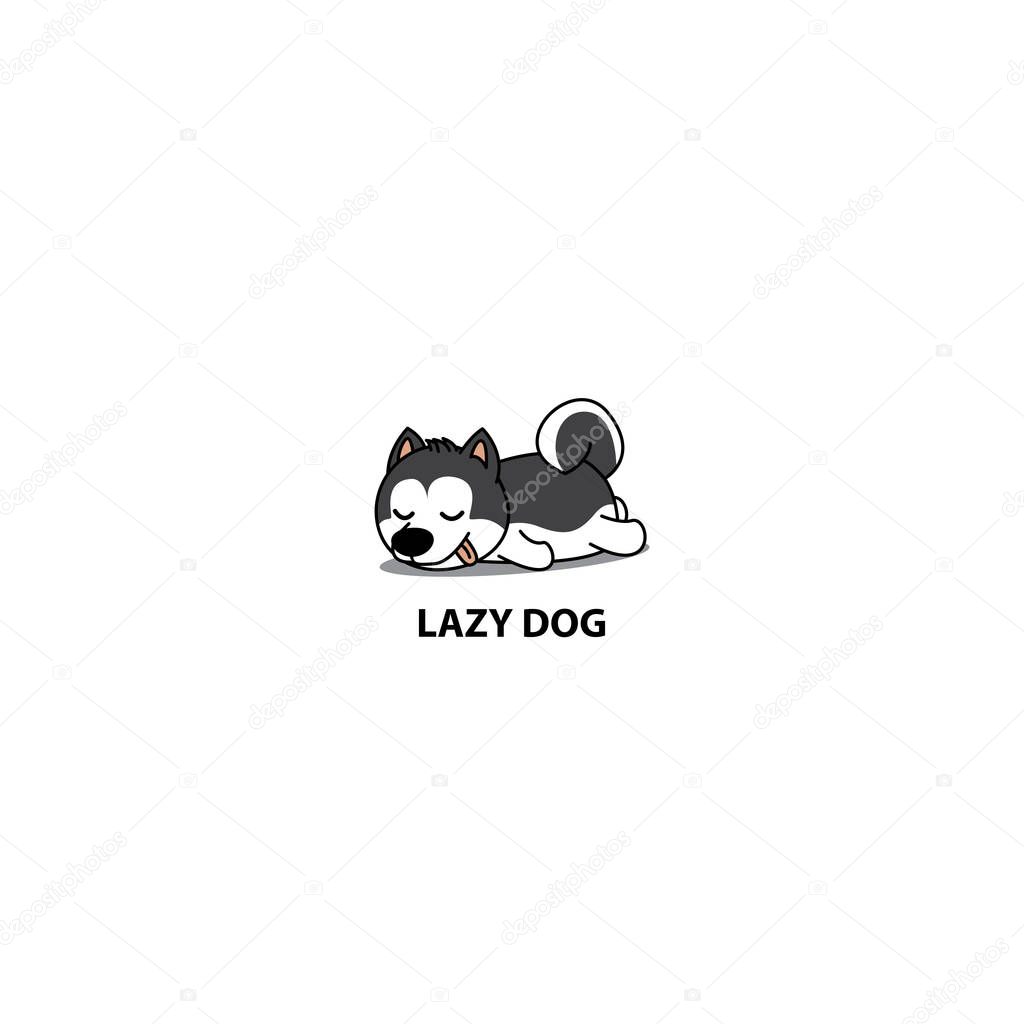 Lazy dog, cute siberian husky puppy sleeping icon, logo design, vector illustration