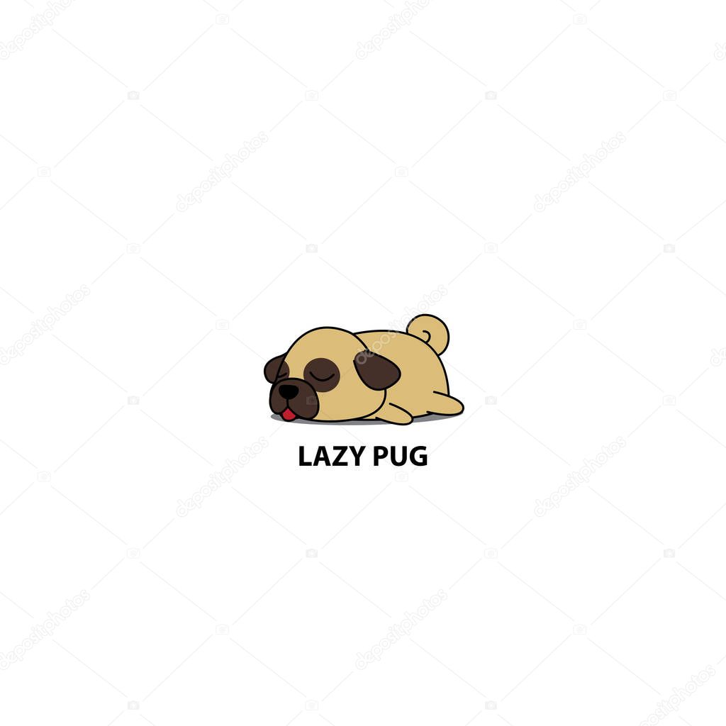 Lazy dog, cute pug sleeping icon, logo design, vector illustration