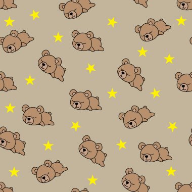 Seamless modeli bebek ayı kahverengi zemin, vektör çizim uyku