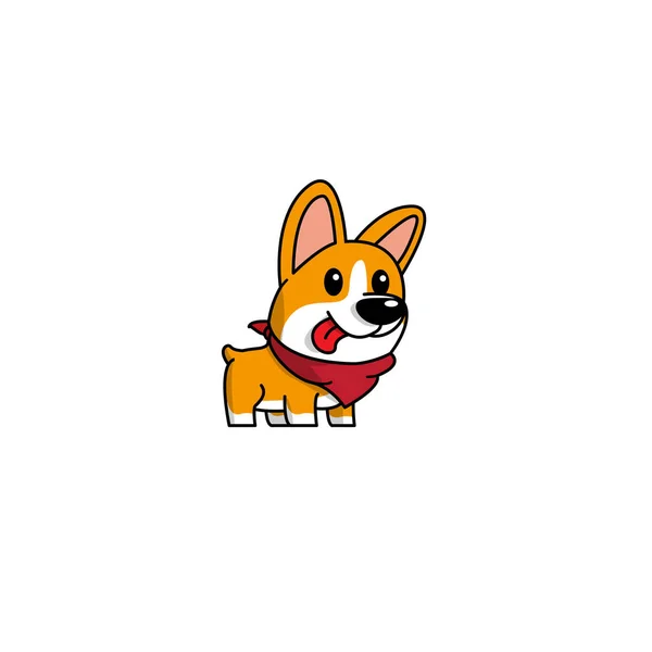 Cartoon Schattig Welsh Corgi Dog Met Rode Sjaal Pictogram Geïsoleerd — Stockvector