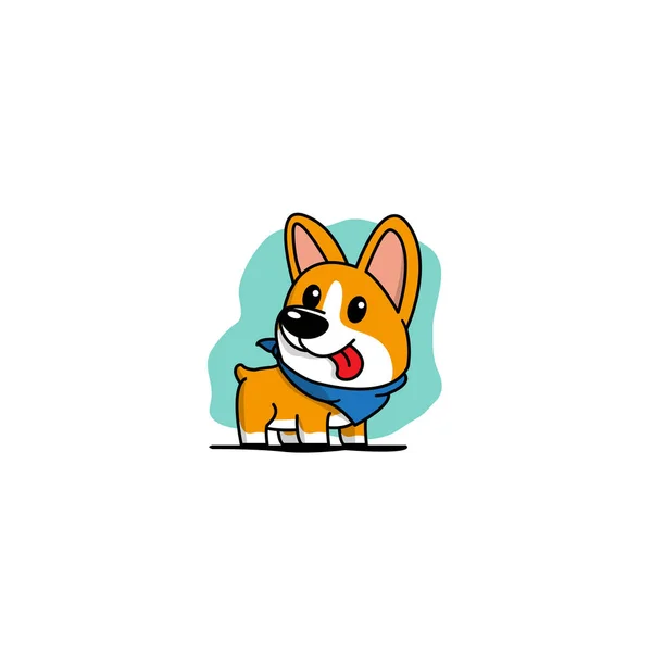 Cartoon Söt Walesiska Corgi Hund Med Blå Halsduk Ikon Logotypdesign — Stock vektor