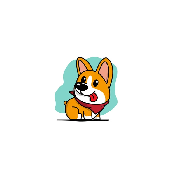 Desenhos Animados Bonito Galês Corgi Cão Com Ícone Lenço Vermelho —  Vetores de Stock