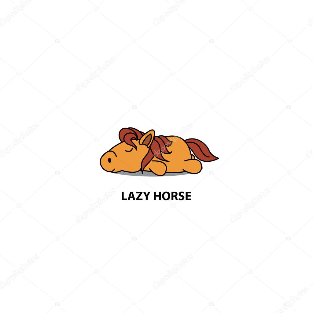 Lazy horse, little foal sleeping icon, logo design, vector illustration