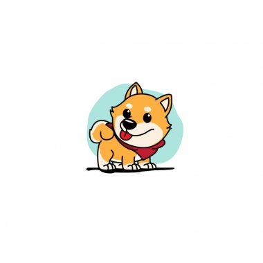 Şirin shiba Inu karikatür kırmızı eşarp simgesi, logo tasarımı, vektör çizim ile