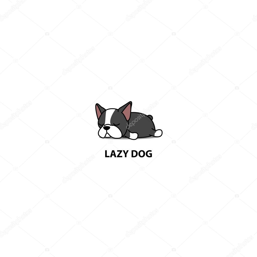 Lazy dog, cute boston terrier puppy sleeping icon, vector illustration