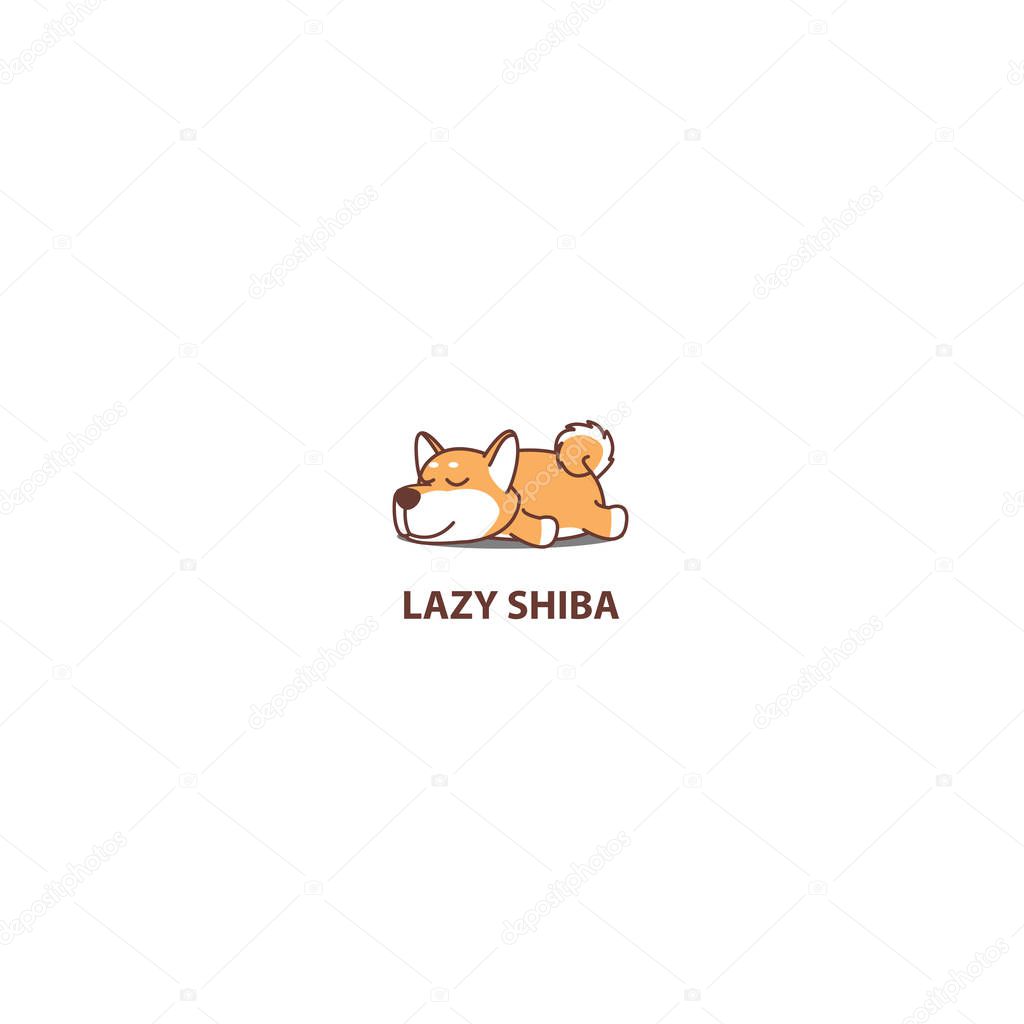 Lazy dog, cute shiba inu sleeping icon, logo design, vector illustration