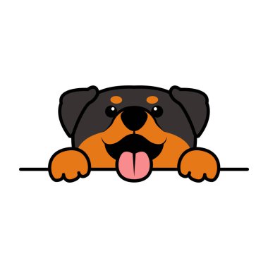 Komik köpek pençeleri duvarın üstünde, köpek suratlı karikatür, vektör çizimi
