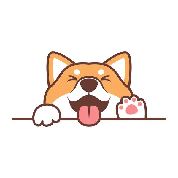 Patas engraçadas do cão de Shiba inu acima sobre a parede, desenho animado da cara do cão, ilustração do vetor —  Vetores de Stock