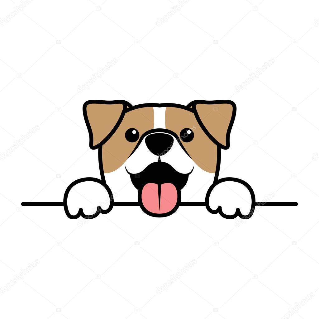 Cute jack russell terrier paws up over wall, Dog face cartoon, vector illustration