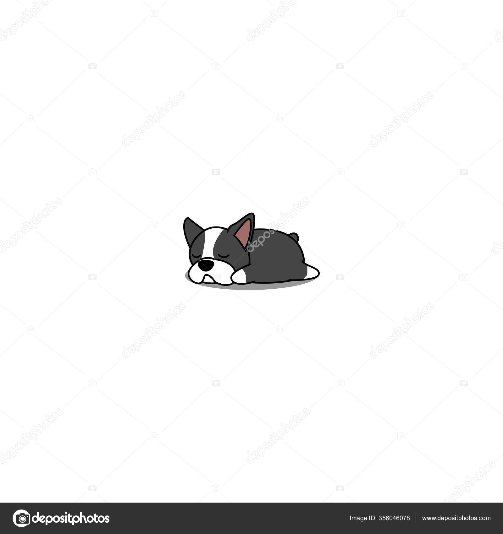 귀여운 보스턴 테리어 강아지잠자는 일러스트 스톡 벡터 - ©Totostark 356046078, image size:1600x1700