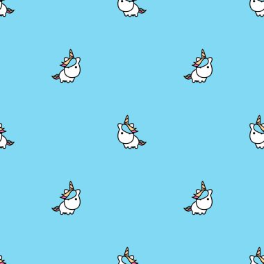 Şirin bebek tek boynuzlu at. Dikensiz desen, vektör çizimi.