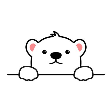 Sevimli kutup ayısı pençeleri duvarın üstünde, kutup ayısı suratlı çizgi film ikonu, vektör illüstrasyonu