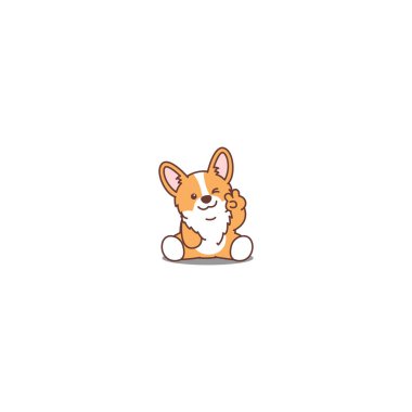 Şirin Corgi köpek yavrusu oturuyor ve göz kırpan çizgi film ikonu, vektör illüstrasyonu