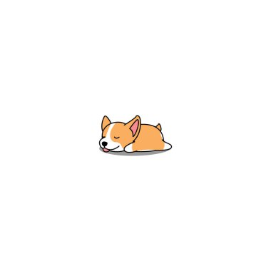 Tatlı Welsh corgi köpek yavrusu uyuyan çizgi film ikonu, vektör illüstrasyonu