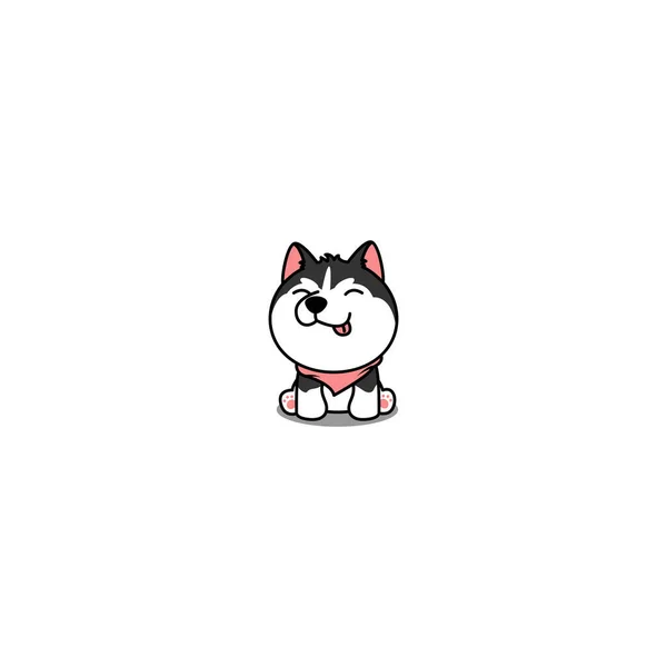 Cute Siberian Husky Puppy Sitting Smiling Cartoon Icon Vector Illustration — Stock Vector