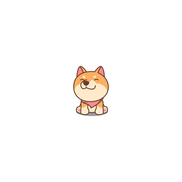 Drăguț Shiba Inu Catelus Așezat Zâmbitor Pictogramă Desene Animate Ilustrație — Vector de stoc