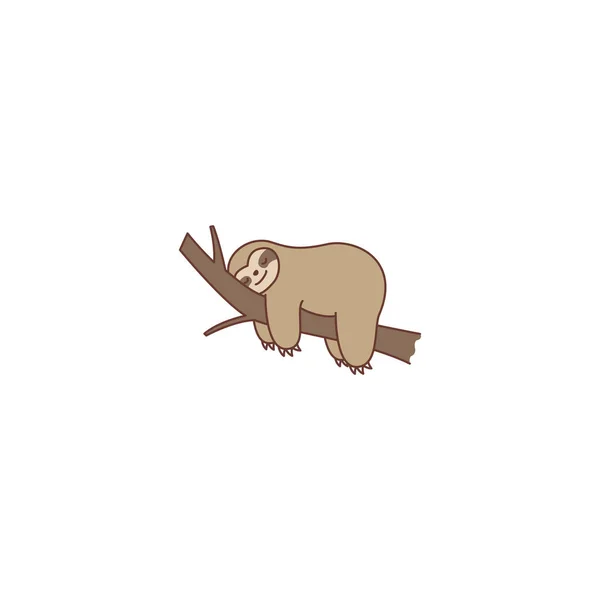 Lazy Sloth Sleeping Branch Cartoon Icon Vector Illustration — Stock Vector