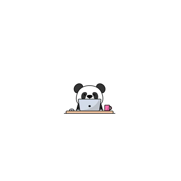 Cute Panda Working Laptop Vector Illustration — 스톡 벡터