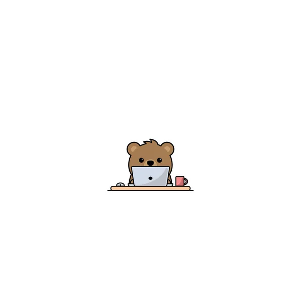 Aranyos Medve Dolgozik Egy Laptop Vektor Illusztráció — Stock Vector