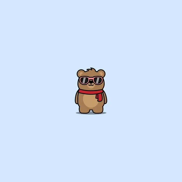 Carino Orso Con Occhiali Sole Indossa Sciarpa Cartone Animato Illustrazione — Vettoriale Stock