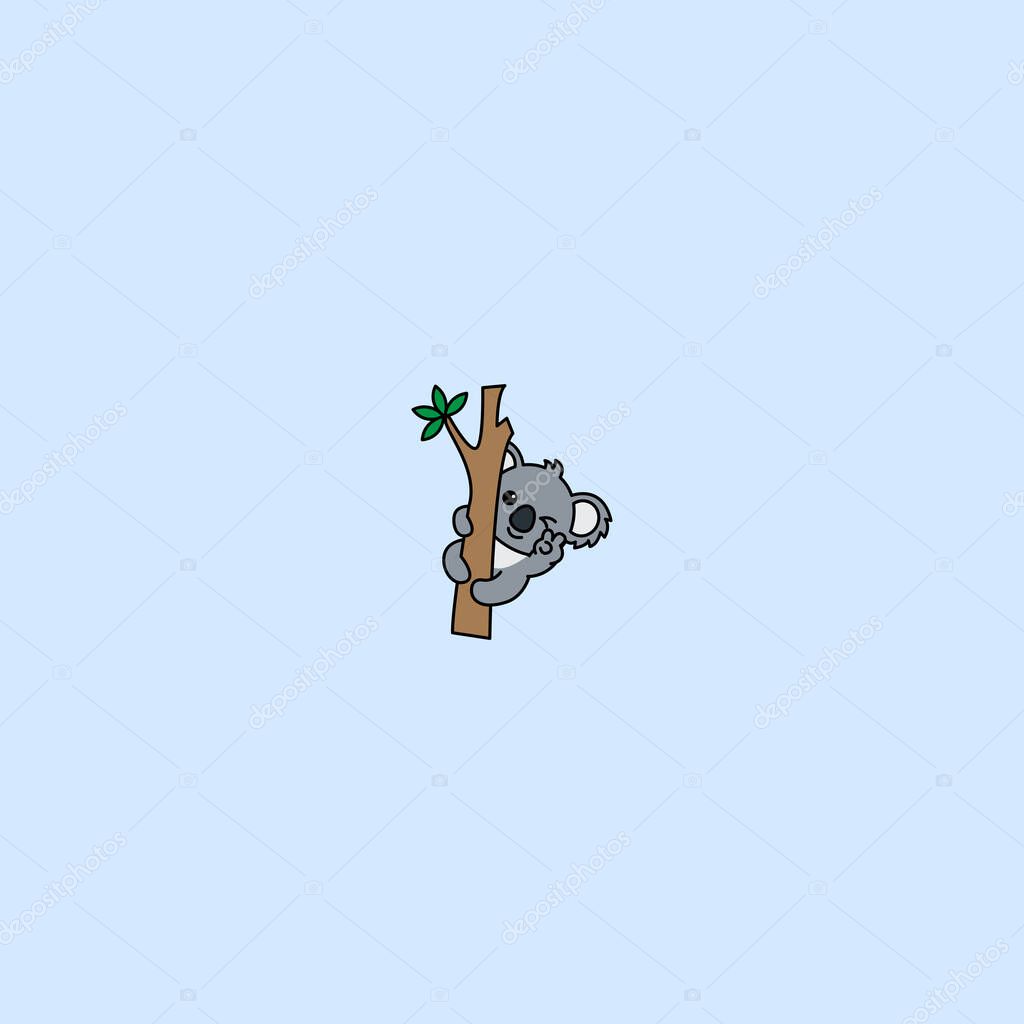 Cute koala winking eye on a branch, vector illustation