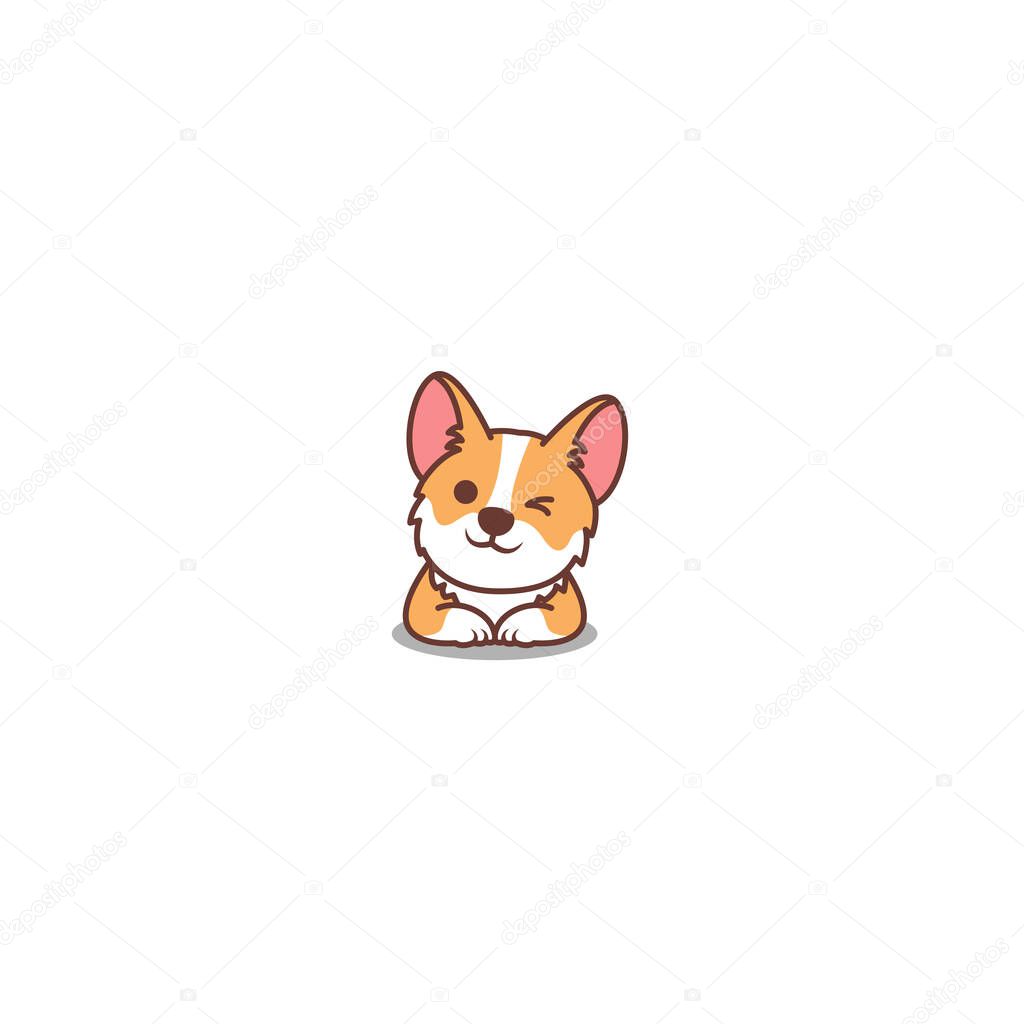 Cute corgi dog winking eye, vector illustration
