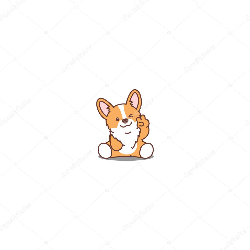 Cute corgi puppy sitting and winking eye cartoon icon, vector illustration