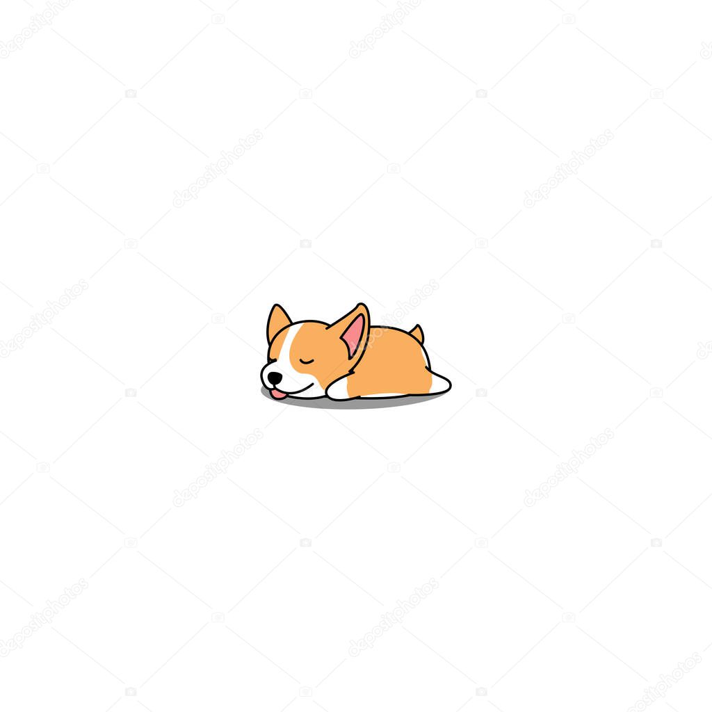 Cute welsh corgi puppy sleeping cartoon icon, vector illustration
