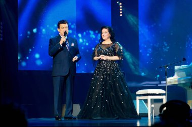Moskova, Rusya-17 Şubat 2018 Tamara Gverdciteli ve Iosif Kobzon.