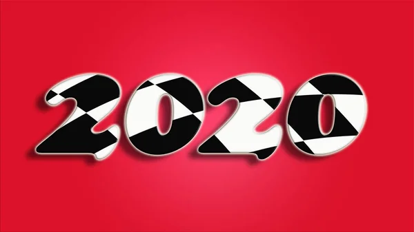 2020, volumetric figures with chess Board for greeting card, flyers, invitations, posters, brochures, banners, calendar, on a red background.