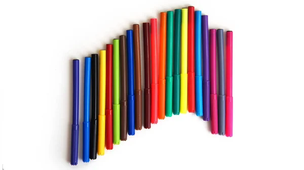 Flerfärgad Fiberpennor Den Vita Isolera Bakgrunden Färger — Stockfoto