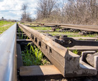 Eski demiryolu paslı, ilkbaharda bir sürü ot var. Çatal