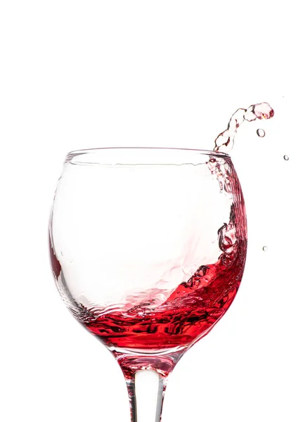 Éclaboussure Vin Rouge Tombant Dans Verre Rond Sur Fond Blanc — Photo