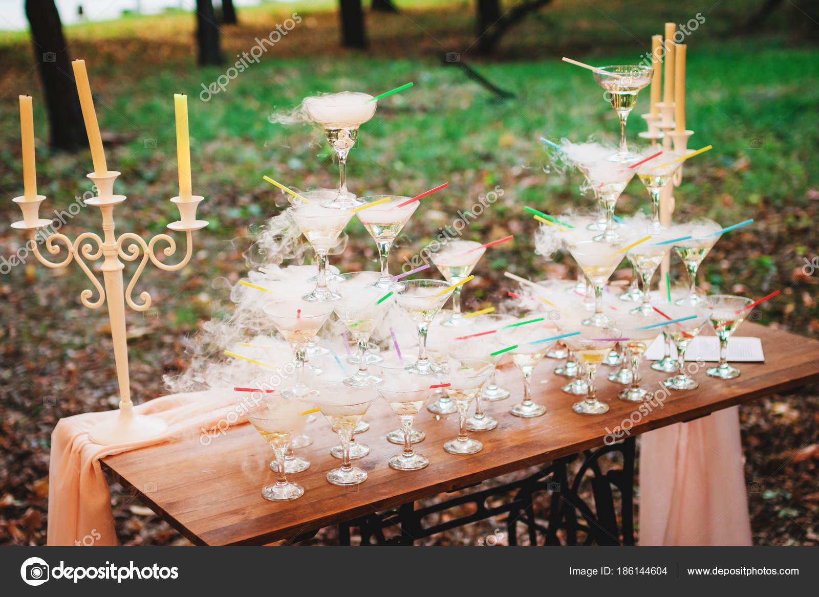 Pyramid Champagne Dry Ice Holiday Outdoors Stock Photo