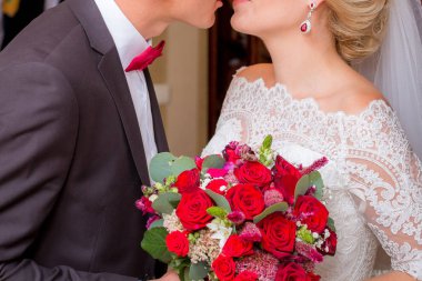 Sabah ilk bakmak düğün çift. Gelin ve damat. Gelin ve damat ilk toplantısı.