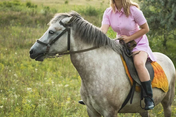 Das Mädchen reitet auf einem Pferd im Park — Stockfoto