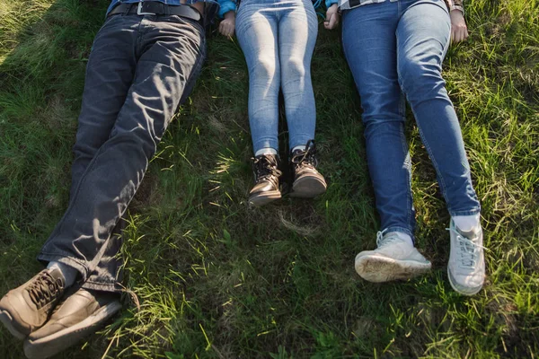 Bahar Parkı yeşil çim üzerinde oyun ailesi — Stok fotoğraf