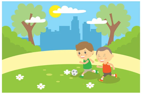 playing in the park with friends, vector illustration