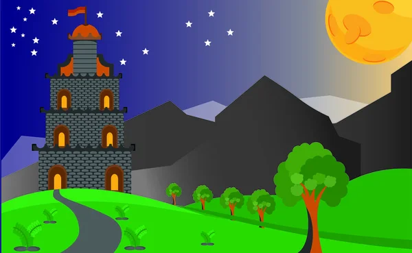 Paisaje cementerio de mascotas, lápida con huella — Vector de stock
