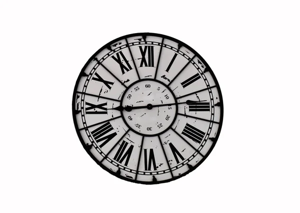 Vintage Wall Clock Isolated White Background Clipping Path Roman Numbers — Stock Photo, Image