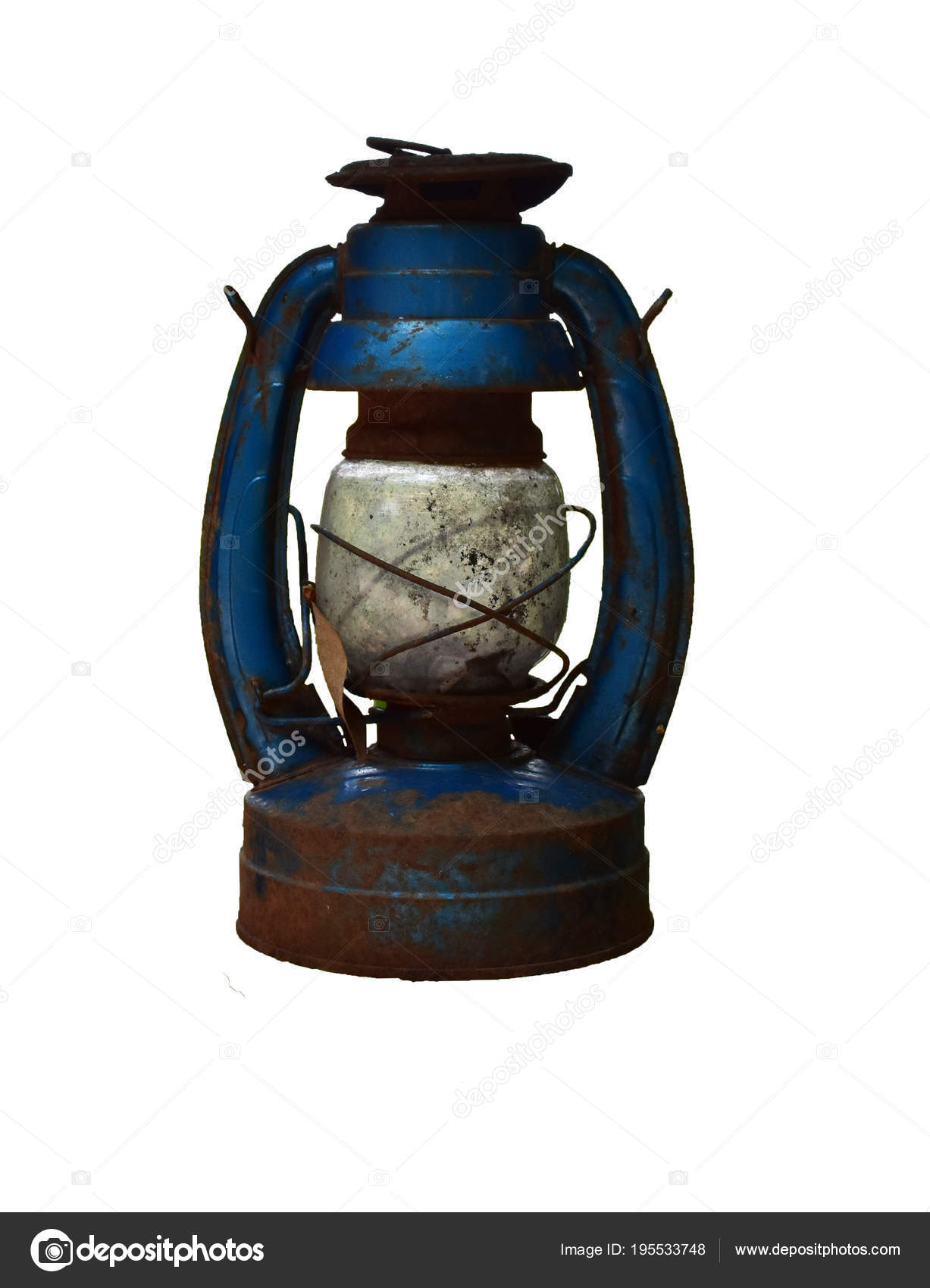 Old Blue Hurricane Lamp Isolated White Background Clipping Path Old Blue Hurricane Lamp Isolated White Background Clipping Path Stock Photo