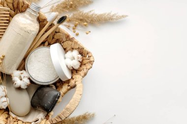 Body scrub, beech toothbrushes, sea bath salt,two types of soap,wooden hair comb and other spa objects