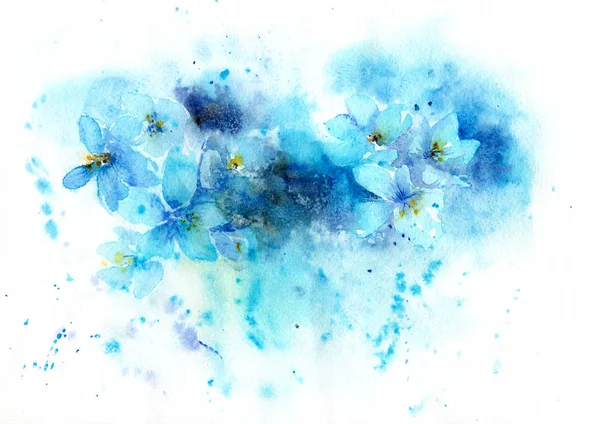 Aquarel Achtergrond Van Blauwe Bloemen — Stockfoto