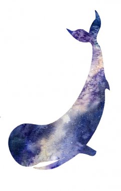 Balina, sperm balina alanının suluboya resim