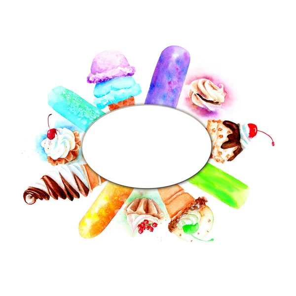 Aquarell-Bild Eis, Kuchen. für das Logo — Stockfoto